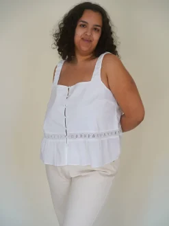 Hot Djerf Avenue Airy Poplin Buttoned Top White
