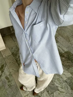 Best Djerf Avenue Breezy Classic Shirt Blue stripe