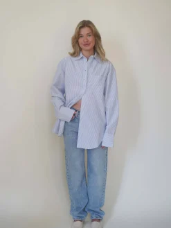Best Djerf Avenue Breezy Classic Shirt Blue stripe