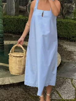 Best Djerf Avenue Breezy Embroidered Dress Blue