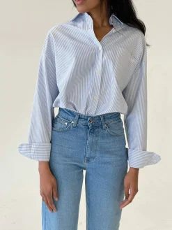 Online Djerf Avenue Breezy Shirt Blue Stripe