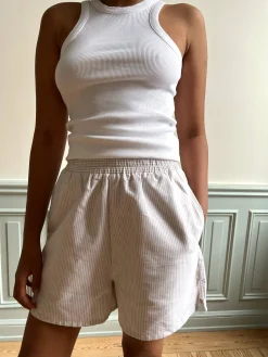 New Djerf Avenue Breezy Shorts Beige Stripe