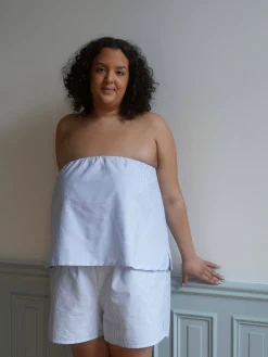 Outlet Djerf Avenue Breezy Shorts Blue Stripe