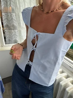 Sale Djerf Avenue Breezy Tie Top Blue