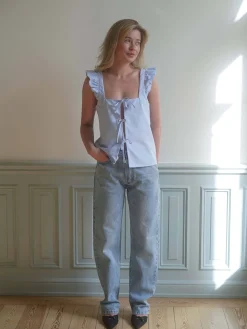 Sale Djerf Avenue Breezy Tie Top Blue
