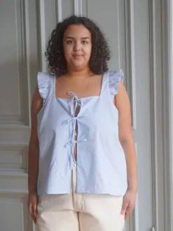 Sale Djerf Avenue Breezy Tie Top Blue