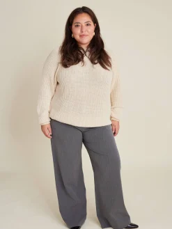 Outlet Djerf Avenue Chunky Raglan Roundneck Off White
