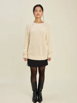 Outlet Djerf Avenue Chunky Raglan Roundneck Off White