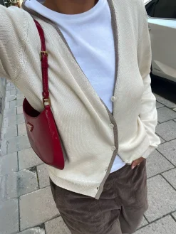 Best Djerf Avenue Contrast V-neck Cardigan Ivory