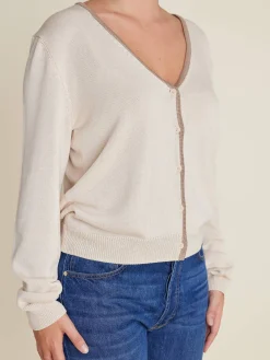 Best Djerf Avenue Contrast V-neck Cardigan Ivory