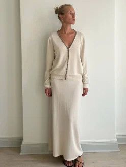 Best Djerf Avenue Contrast V-neck Cardigan Ivory