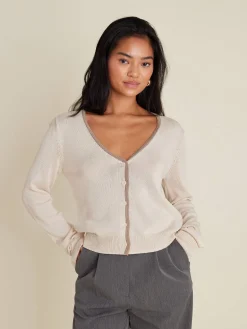 Best Djerf Avenue Contrast V-neck Cardigan Ivory
