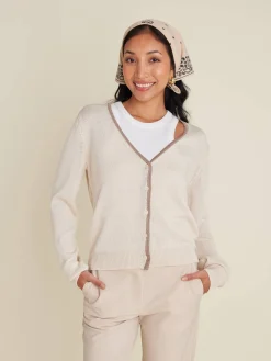 Best Djerf Avenue Contrast V-neck Cardigan Ivory