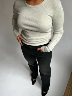 Online Djerf Avenue Daily Long Sleeve Top Ribbed Grey Melange