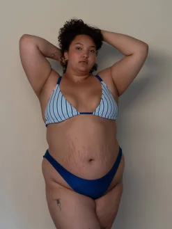 Online Djerf Avenue Dove Satin Bikini Bottom Deep Blue