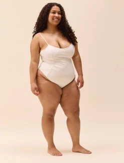 Online Djerf Avenue Embroidered Essential Swimsuit Cream