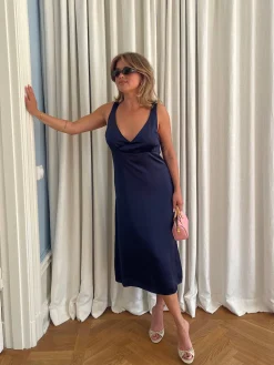 Discount Djerf Avenue Evening Midi Dress Midnight Blue