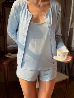 Sale Djerf Avenue Go Slow Buttoned Top Blue