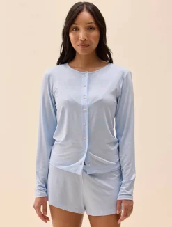 Sale Djerf Avenue Go Slow Buttoned Top Blue