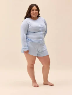 Sale Djerf Avenue Go Slow Buttoned Top Blue