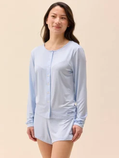 Sale Djerf Avenue Go Slow Buttoned Top Blue