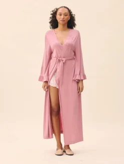 Outlet Djerf Avenue Go Slow Embroidered Robe Dusty Pink