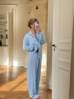 Online Djerf Avenue Go Slow PJ Shirt Blue