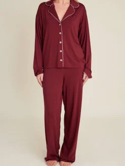 Outlet Djerf Avenue Go Slow PJ Shirt Burgundy