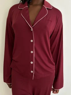 Outlet Djerf Avenue Go Slow PJ Shirt Burgundy