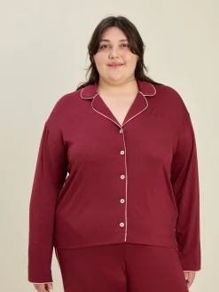 Outlet Djerf Avenue Go Slow PJ Shirt Burgundy