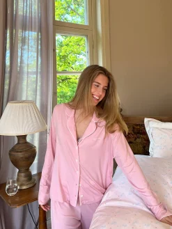 Sale Djerf Avenue Go Slow PJ Shirt Pink/White