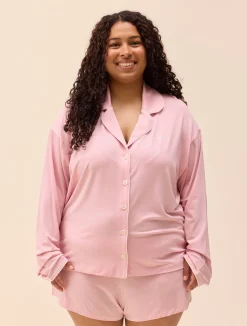 Sale Djerf Avenue Go Slow PJ Shirt Pink/White