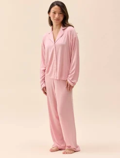 Sale Djerf Avenue Go Slow PJ Shirt Pink/White