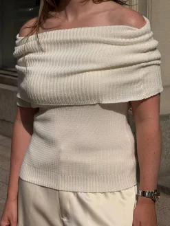 Hot Djerf Avenue Knitted Bardot Top White