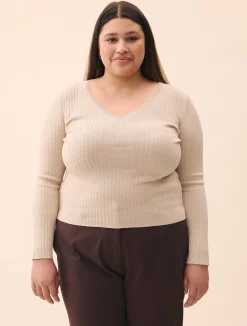 New Djerf Avenue Knitted Long Sleeve Top Taupe