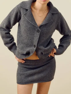 Djerf Avenue Knitted Mini Wool Skirt Charcoal