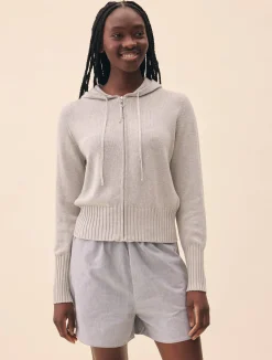 Online Djerf Avenue Knitted Zip Hoodie Light Grey