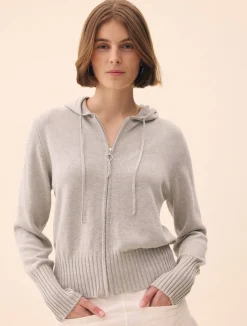 Online Djerf Avenue Knitted Zip Hoodie Light Grey