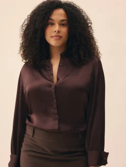 Online Djerf Avenue Little Viscose Shirt Dark mocha