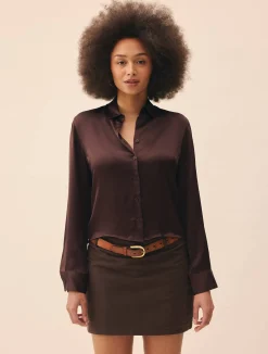 Online Djerf Avenue Little Viscose Shirt Dark mocha