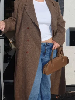 Outlet Djerf Avenue Long Wool Coat Brown Herringbone