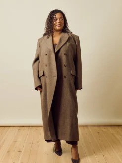 Outlet Djerf Avenue Long Wool Coat Brown Herringbone