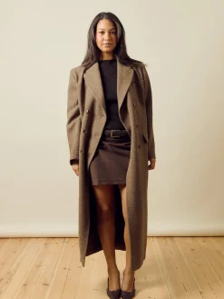 Outlet Djerf Avenue Long Wool Coat Brown Herringbone