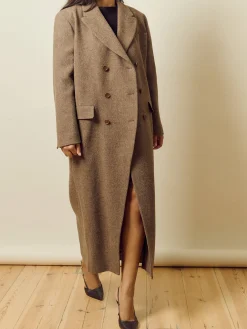 Outlet Djerf Avenue Long Wool Coat Brown Herringbone