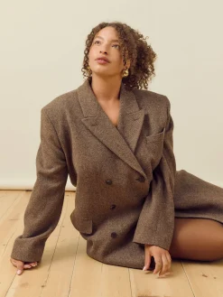 Outlet Djerf Avenue Long Wool Coat Brown Herringbone