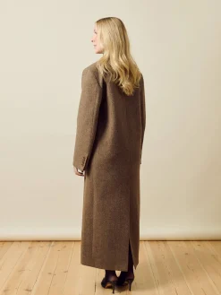 Outlet Djerf Avenue Long Wool Coat Brown Herringbone