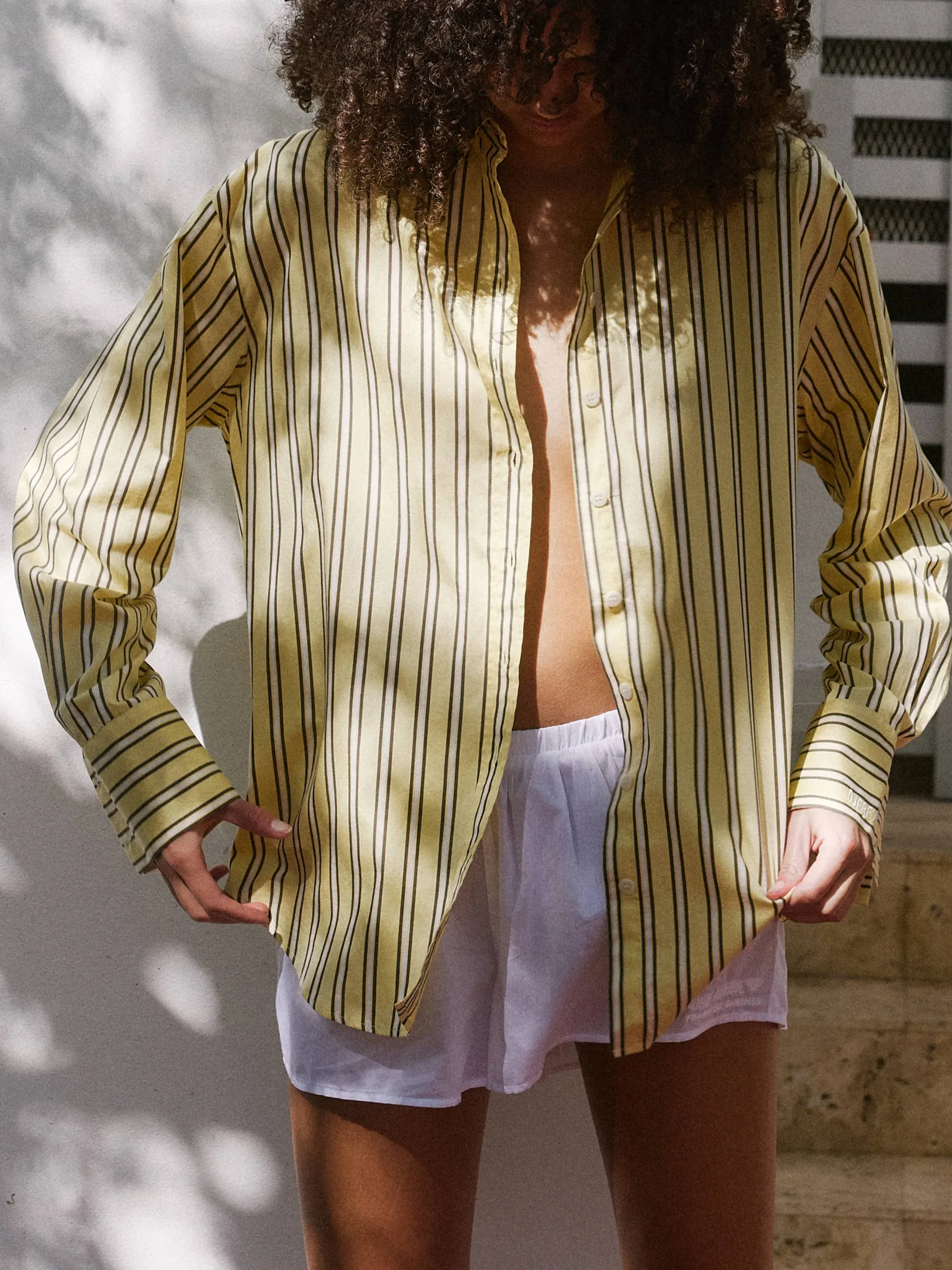 Discount Djerf Avenue Poplin Classic Shirt Honey Stripe