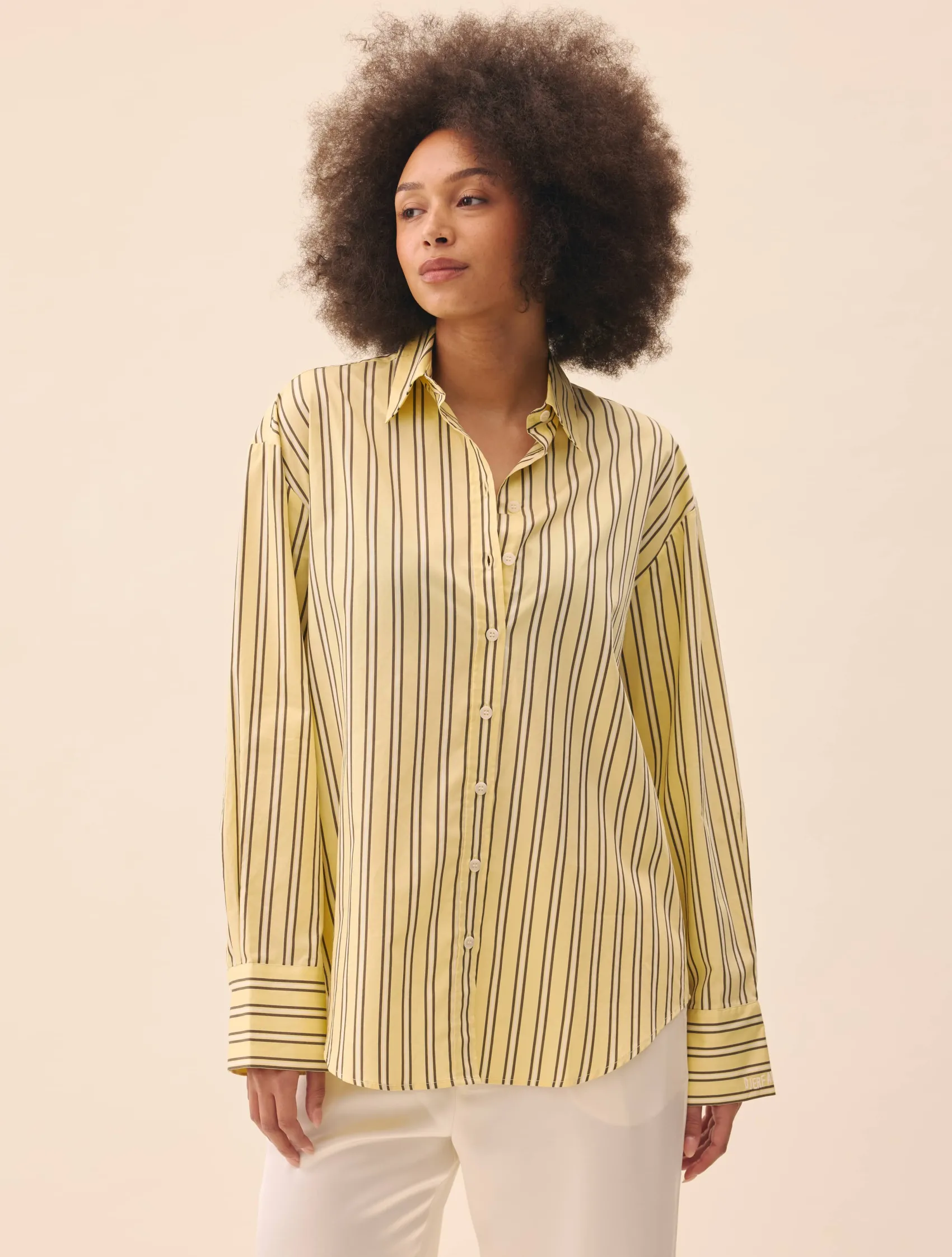 Discount Djerf Avenue Poplin Classic Shirt Honey Stripe