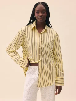 Discount Djerf Avenue Poplin Classic Shirt Honey Stripe
