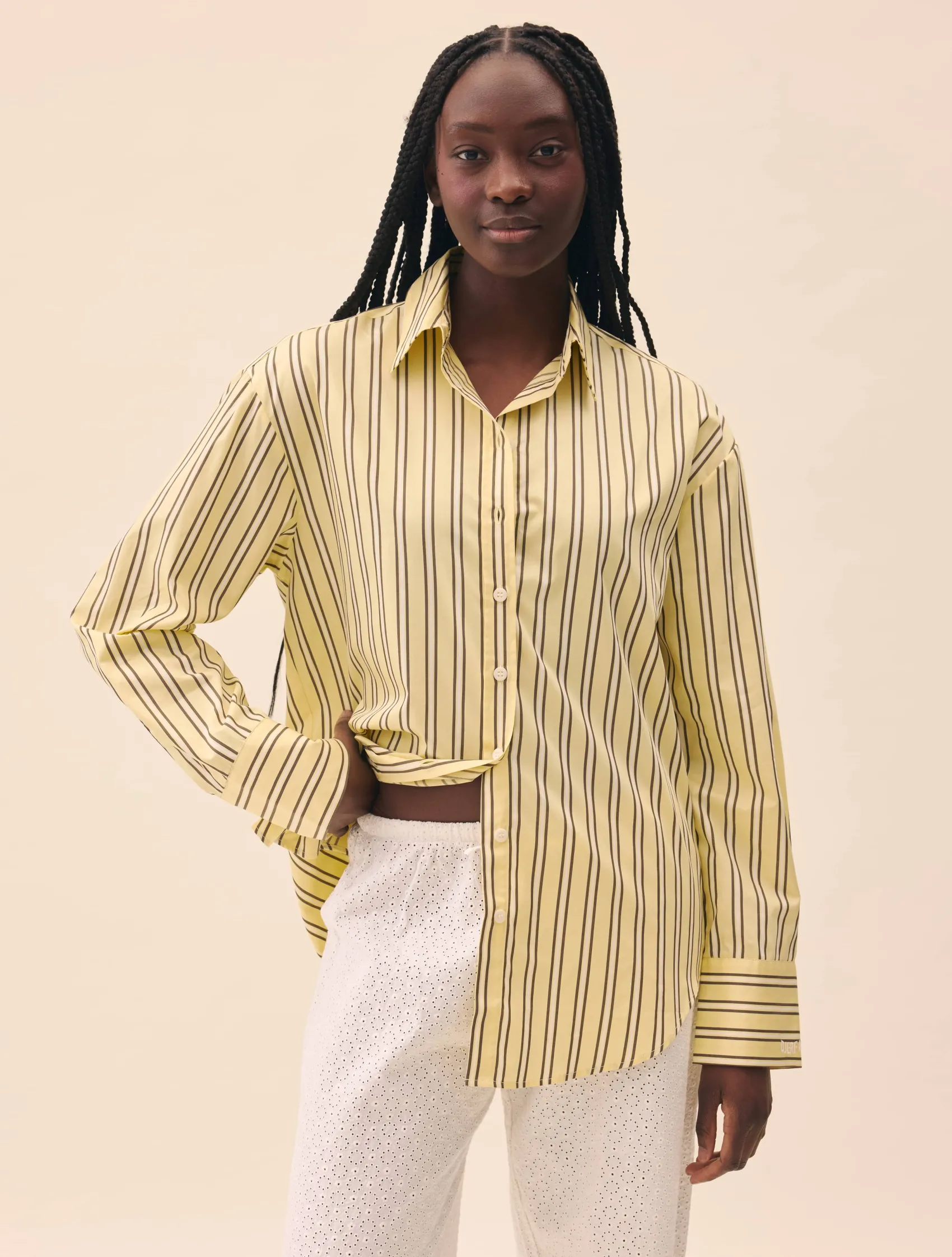 Discount Djerf Avenue Poplin Classic Shirt Honey Stripe